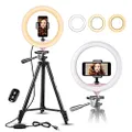 10" Selfie Ring Light with 50" Extendable Tripod Stand & Flexible Phone Holder for Live Stream/Makeup, UBeesize Mini Led Camera Ringlight for YouTube Video, Compatible with iPhone/Android (Pink)