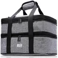 MIER Insulated Double Casserole Carrier Thermal Lunch Tote for Potluck Parties, Picnic, Beach, Fits 9 x 13 Inches Casserole Dish, Expandable, Gray