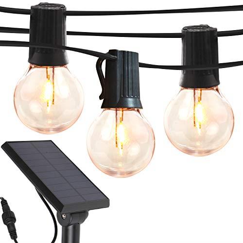 Brightech Ambience Pro Solar Powered LED Outdoor String Lights - 27 Ft Commercial Waterproof Patio Lights with Edison Bulbs - Durable String Lights for Outside, Backyard, Porch - 1W, Warm White