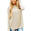 MEROKEETY Women's Long Sleeve Oversized Crew Neck Solid Color Knit Pullover Sweater Tops Beige