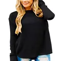 MEROKEETY Women's Long Sleeve Oversized Crew Neck Solid Color Knit Pullover Sweater Tops Black