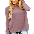 MEROKEETY Women's Long Sleeve Oversized Crew Neck Solid Color Knit Pullover Sweater Tops Dustypink