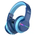 iClever BTH12 Wireless Kids Headphones, Colorful LED Lights Kids Headphones with 74/85/94dB Volume Limited Over Ear, 40H Playtime, Bluetooth 5.0, Built-in Mic for School/Tablet/PC/Airplane