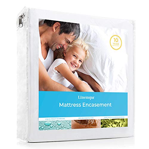 LINENSPA Zippered Encasement Waterproof, Dust Mite Proof, Bed Bug Proof, Hypoallergenic Breathable Mattress Protector - Queen Size