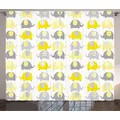 Ambesonne Cartoon Curtains, Yellow and Grey Elephant Animals with Different Patterns Fauna, Living Room Bedroom Window Drapes 2 Panel Set, 108" X 63", Yellow Grey