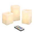 Lumabase Battery Operated Multifunction Wax LED Candles, Square - Set of 3