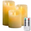 YIWER Flameless Candles, 4" 5" 6" Set of 3 Real Wax Not Plastic Pillars, Include Realistic Dancing LED Flames and 10-Key Remote Control with 2/4/6/8-hours Timer Function, 300+ Hours (3, Ivory)