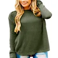 MEROKEETY Women's Long Sleeve Oversized Crew Neck Solid Color Knit Pullover Sweater Tops Green