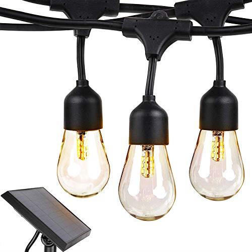 Brightech Ambience Pro Solar Powered Outdoor String Lights - Commercial Grade 27 Ft Waterproof Patio Lights with 12 Edison Bulbs, Shatterproof LED String Lights for Patio - 1W, Warm White