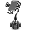 TOPGO Cup Holder Phone Mount, [Upgraded Adjustable Gooseneck & Firmly Stable] Cup Holder Phone Holder for Car, Cell Phone Automobile Cradles for iPhone 14, Samsung and More Smartphone(Black)