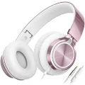 AILIHEN C8 Headphones with Microphone and Volume Control Folding Lightweight Headset for Cellphones Tablets Smartphones Laptop Computer PC Mp3/4 (Rose Gold)