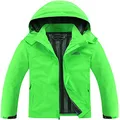 OTU Men's Lightweight Waterproof Hooded Rain Jacket Outdoor Raincoat Shell Jacket for Hiking Travel Fluorescent Green