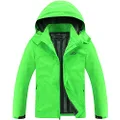 OTU Men's Lightweight Waterproof Hooded Rain Jacket Outdoor Raincoat Shell Jacket for Hiking Travel Fluorescent Green
