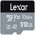 Lexar Professional 1066x 512GB microSDXC UHS-I Card w/SD Adapter, C10, U3, V30, A2, Full HD, 4K UHD, Up to 160MB/s Read, for Action Cameras, Drones, High-End Smartphones, Tablets (LMS1066512G-BNANU)