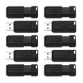 Verbatim 64GB PinStripe Retractable USB 2.0 Flash Thumb Drive with Microban Antimicrobial Product Protection Business 10pk Black