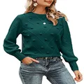 Miessial Women's Casual Crewneck Pullover Sweater Soft Cable Knit Sweater Jumper Green 4-6