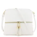 DELUXITY Lightweight Medium Crossbody Bag with Tassel, White, One Size