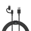Native Union Belt Cable Universal - 6.5ft Ultra-Strong Reinforced [MFi Certified] Durable Charging Cable with 3-in-1 Adaptor for Lightning, USB-C and Micro-USB Devices (Black)