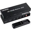 FERRISA 4x2 HDMI Matrix Switch,4 in 2 Out Matrix HDMI Video Switcher Splitter +Optical & L/R Audio Output,Support Ultra HD 4K x 2K,3D 1080P,Audio EDID Extractor with IR Remote Control & Power Adapter