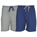 Hanes Men's 2 Pack Jersey Cotton Knit Tagless Sleep & Lounge Drawstring Shorts, Blue Depth/Active Heather Grey, 5X-Large