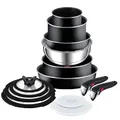 Tefal Ingenio Essential 14 Piece Pots and Pans Set, Black- Not compatible with induction hob