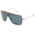 Ray-Ban RB3697 Wings II Square Shield Sunglasses, Gold/Dark Green, 35 mm