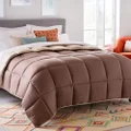 LINENSPA All-Season Reversible Down Alternative Quilted Comforter - Corner Duvet Tabs - Hypoallergenic - Plush Microfiber Fill - Box Stitched - Machine Washable - Sand/Mocha - Oversized Queen