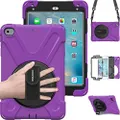BRAECN iPad Mini5 Shockproof Case Three Layer Drop Protection Rugged Protective Heavy Duty iPad Mini4 Case with 360 Degree Swivel Stand/Hand Strap and Shoulder Strap for iPad Mini 5/4 Case (Purple)