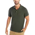 NAUTICA Men's Slim Fit Short Sleeve Solid Soft Cotton Polo Shirt, Moss Heather, Medium
