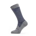 SEALSKINZ Unisex Waterproof All Weather Mid Length Sock, Navy Blue/Grey Marl, Large