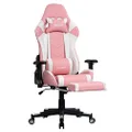 OHAHO Gaming Chair Racing Style Office Chair Adjustable Massage Lumbar Cushion Swivel Rocker Recliner Leather High Back Ergonomic Computer Desk Chair with Retractable Arms and Footrest (Pink/White)
