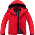 OTU Men's Lightweight Waterproof Hooded Rain Jacket Outdoor Raincoat Shell Jacket for Hiking Travel Red