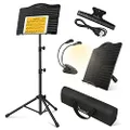 Donner Sheet Music Stand with Light, DMS-1 Portable Metal Music Stand, Tabletop Music Book Stand for Guitar, Ukulele, Violin Players