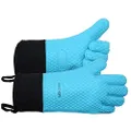 GEEKHOM Grilling Gloves, Heat Resistant Gloves BBQ Kitchen Silicone Dutch Oven Mitts, Long Waterproof Non-Slip Potholder for Barbecue, Pizza, Cooking, Baking(Blue)