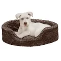 Furhaven Pet Dog Bed - Round Oval Cuddler Ultra Plush Faux Fur Nest Lounger Pet Bed for Dogs and Cats, Chocolate, Small