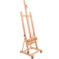 U.S. Art Supply Medium Wooden H-Frame Studio Easel with Artist Storage Tray and Wheels - Mast Adjustable to 96" High, Holds Canvas to 48" - Sturdy Beechwood Holder Floor Stand - Display Paintings