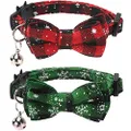 Lamphyface 2 Pack/Set Christmas Cat Collar Breakaway with Cute Bow Tie and Bell for Kitty Adjustable Safety Plaid