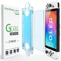 amFilm OneTouch Screen Protector Designed for Nintendo Switch OLED model 2021 - With Auto Alignment Kit, Bubble Free, Glass, 2 Pack