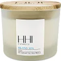 HHI CANDLES Island Spa Scented Candles. All Natural Soy Wax Candle with Thick Frosted Glass and Bamboo Wood Lid. 3 Wick Candle Large 12 Oz. Size