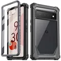 Poetic Guardian Case Compatible with Pixel 6 Pro 5G, Built-in Screen Protector Work with Fingerprint ID, Full Body Hybrid Shockproof Protective Rugged Clear Bumper Cover Case, Black/Clear