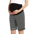 Bhome Maternity Shorts Over The Belly Workout Bottoms Casual Pregnancy Pants with Pockets Black and White Stripe S
