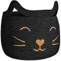 HiChen Large Woven Cotton Rope Storage Basket, Laundry Basket Organizer for Towels, Blanket, Toys, Clothes, Gifts | Pet Gift Basket for Cat, Dog - 15.7" L×13" W×13.4" H, Black