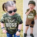 Baby Boys Girls Army green camouflage short-sleeved Romper T-shirt Summer Outfit