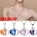 DILIDAP Women Charm Pendant Crystal Heart Silver Necklace