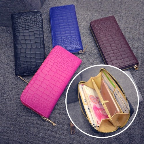 Glossy Crocodile Patent Ladies Zip-Up Wallet