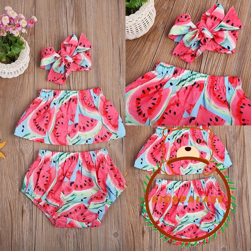 kidspalace Newborn baby girls outfit 3Pcs set Romper Tops+Shorts+Headband