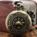 Supperbig Men Women Steampunk Fire Fighter Necklace Pendant Pocket Watch