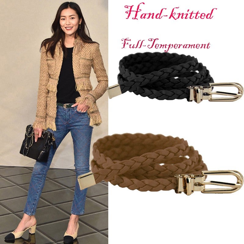 ??Royal??Women Girls Weaved Braid PU Leather Skinny Narrow Waistband Waist