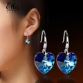 Ellastore Women's Blue Heart Rhinestone Alloy Ear Hook Dangle Eardrop Earrings