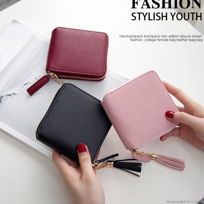 ??READY STOCK Zipper Tassel Cash Square Wallet Credit Card Organizer Purse
